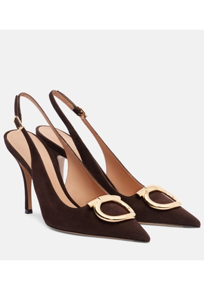 Ferragamo Sara Maxi Gancini suede slingback pumps