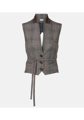 Brunello Cucinelli Belted checked virgin wool vest