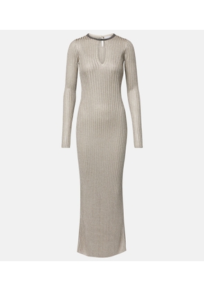 Brunello Cucinelli Monili ribbed-knit lame maxi dress