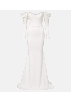 Alex Perry Bridal off-shoulder crepe satin bustier gown