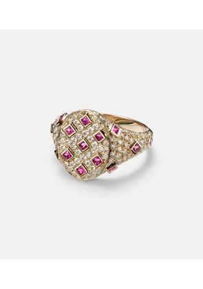Yvonne Leon 9kt gold ring with diamonds and sapphires