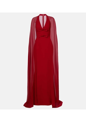 Elie Saab Bow-detail caped silk-blend gown