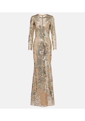 Elie Saab Embroidered sequined tulle gown