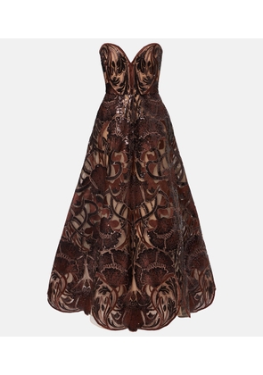 Elie Saab Floral sequined strapless gown