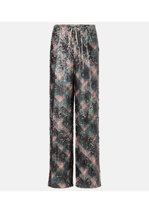 Dries Van Noten Checked sequined palazzo pants
