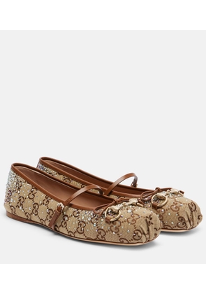 Gucci Gucci Horsebit embellished canvas ballet flats