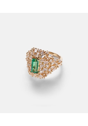 Suzanne Kalan One Of A Kind 18kt gold ring with diamonds and emerald