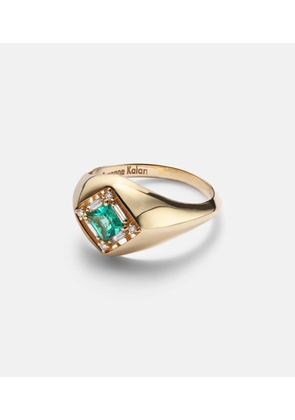 Suzanne Kalan Signet Mini 18kt gold ring with emerald and diamonds