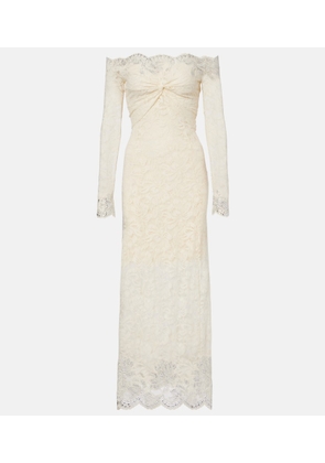 Rabanne Bridal embellished off-shoulder lace midi dress