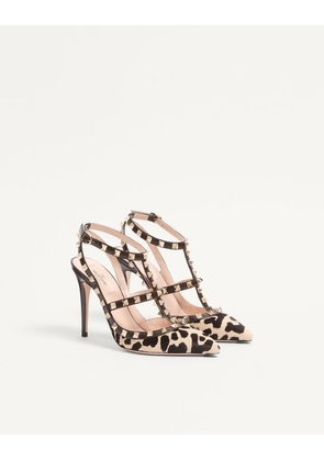 Valentino Garavani Rockstud Pumps With Straps In Pony-Effect Calfskin 100Mm Woman NATURAL/BROWN 35