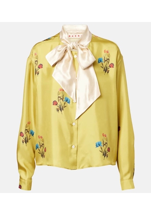 Marni Floral tie-neck silk satin blouse