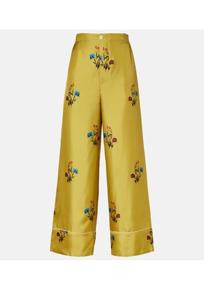 Marni Floral silk satin wide-leg pants