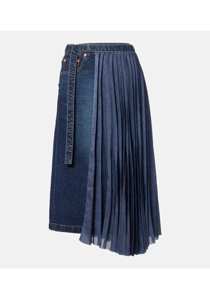 Sacai Pleated denim midi skirt