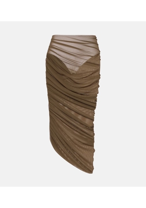 Norma Kamali Diana ruched asymmetric midi skirt