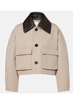 Bottega Veneta Cropped leather-trimmed wool jacket