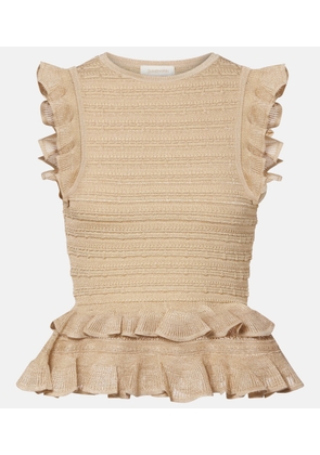 Zimmermann Hypnotic knitted ruffled lame top