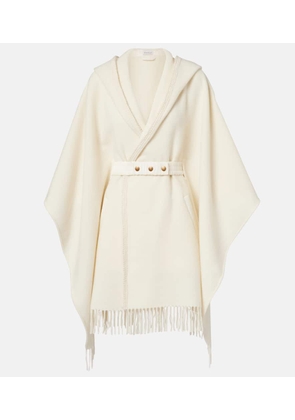 Moncler Belted fringed virgin wool cape