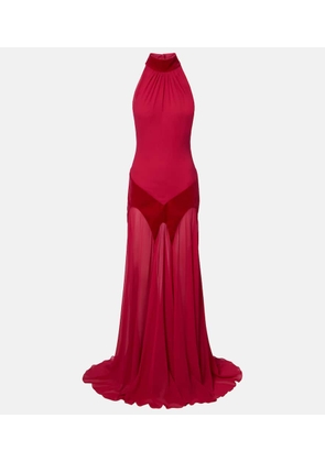 McQueen Velvet-trimmed silk georgette gown