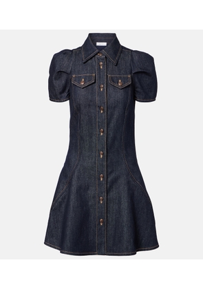 McQueen Puff-sleeve denim minidress