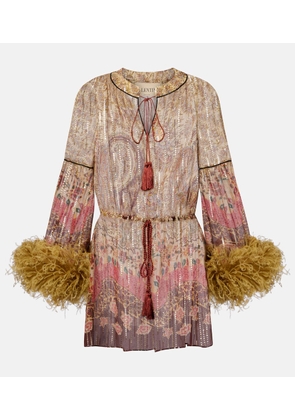 Valentino Paisley feather-trimmed silk-blend blouse