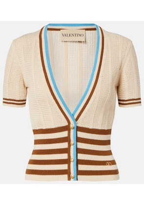 Valentino Open-knit striped cotton cardigan