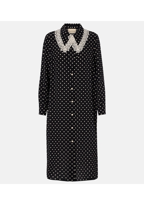 Valentino Polka-dot lace-trimmed silk shirt dress