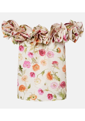 Carolina Herrera Floral-applique off-shoulder cotton-blend top