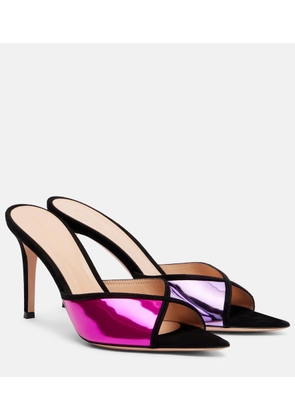 Gianvito Rossi 85 suede-trimmed metallic leather mules