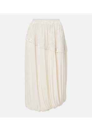 Xu Zhi Layered velvet-trimmed midi skirt