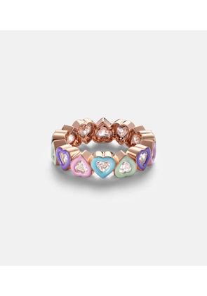 Kamyen 18kt rose gold ring with diamonds and enamel