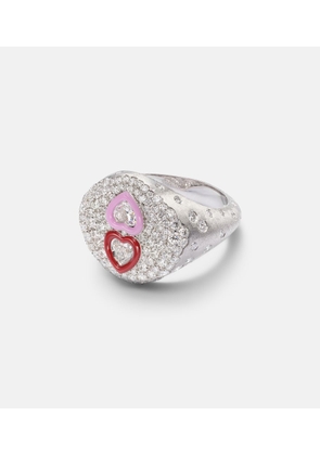 Kamyen 18kt white gold ring with diamonds and enamel