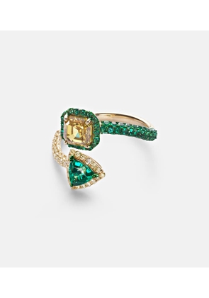 Kamyen 18kt gold ring with diamonds and emeralds