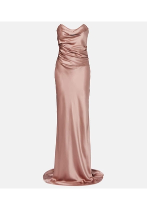 The Sei Ruched strapless silk satin corset dress