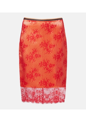 Jacques Wei Embroidered leather-trimmed lace midi skirt