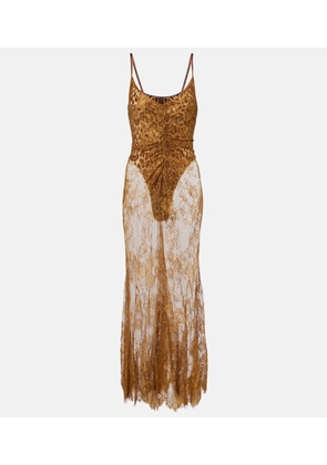Jacques Wei Silk-trimmed lace maxi dress