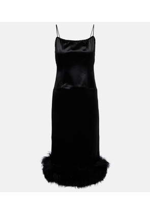 Jacques Wei Shearling-trimmed satin slip dress