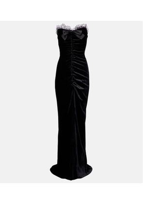 Alessandra Rich Bow-detail ruched silk-trimmed velvet gown