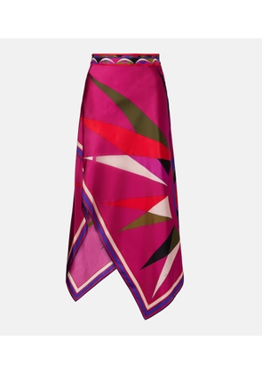 Pucci Hawaii asymmetric silk satin midi skirt