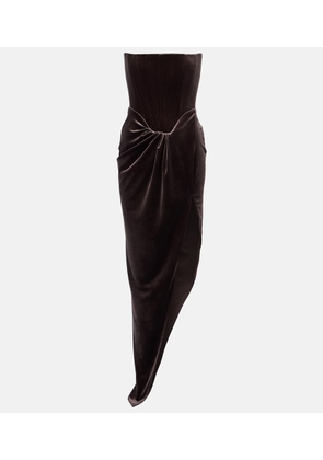 Alex Perry Draped asymmetric velvet bustier dress