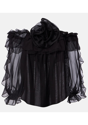 Carolina Herrera Floral-applique silk tulle top