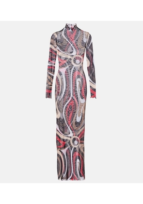 Pucci Printed tulle-trimmed jersey maxi dress