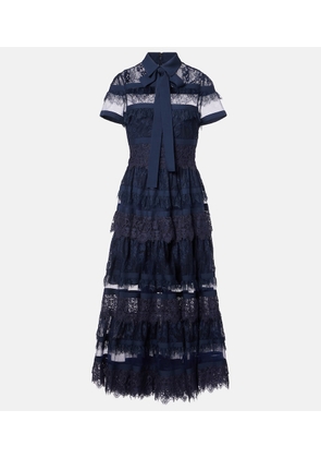 Elie Saab Tie-neck lace midi dress
