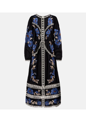 Farm Rio Embroidered floral cotton midi dress
