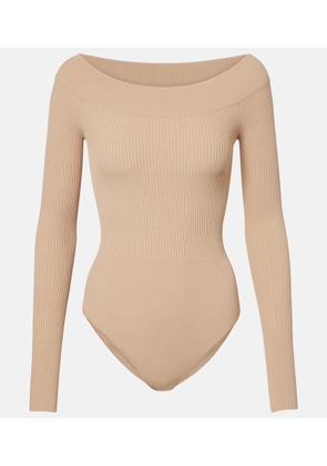 Alaia Ribbed-knit off-shoulder bodysuit