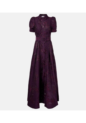 Rebecca Vallance Afina belted floral brocade gown