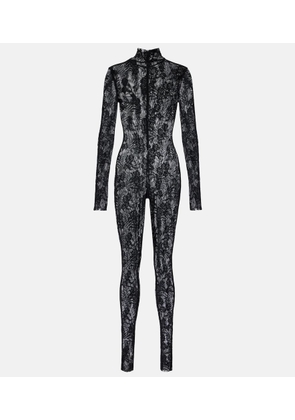Norma Kamali Turtleneck lace sheer catsuit