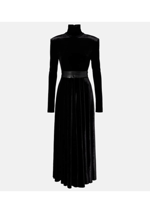Norma Kamali Flared turtleneck velvet midi dress