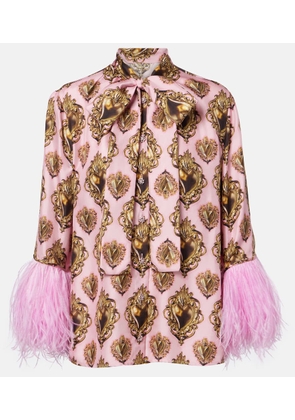 Dolce&Gabbana Feather-trimmed printed silk blouse