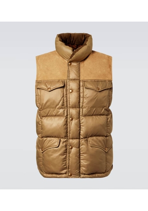 RRL Leather-trimmed ripstop puffer vest