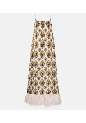 Dolce&Gabbana Feather-trimmed printed silk maxi dress